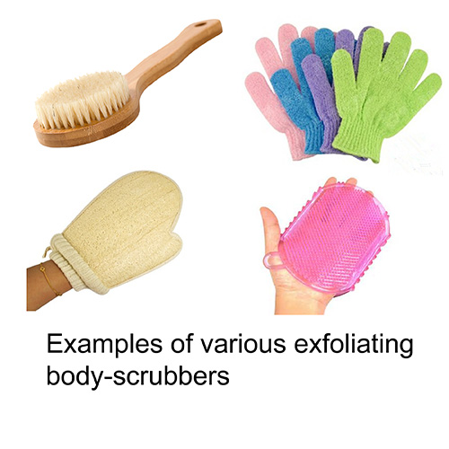 Various exfoliating body scrubbers